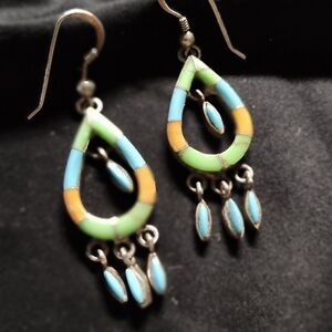 Bohemian Green and Blue Teardrop Earrings